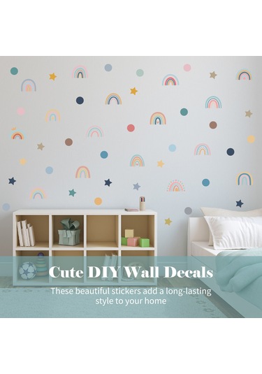 Youmex 76 Adet Renkli Pvc Duvar Sticker Seti - Gökkuşağı, Nokta Ve Yıldız Desenli, Ev Dekorasyonu, Kolay Uygulanır, Çocuk Odası, Kindergarten İçin Çok Renkli