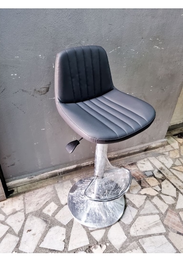 Gri Deri Amortisörlü Mutfak Bar Tabureleri Gri