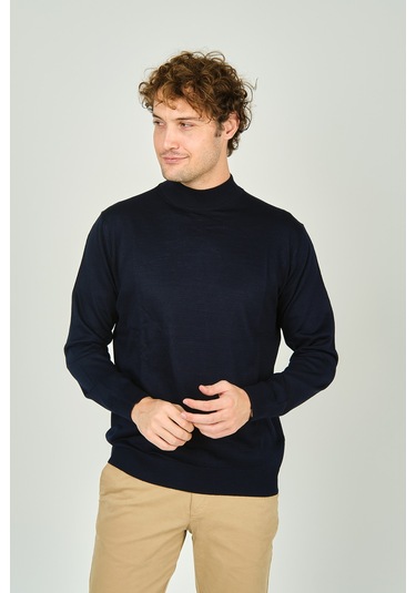 Ateş Triko Erkek Yarım Balıkçı Yaka Yün Kazak 0004 Lacivert Lacivert