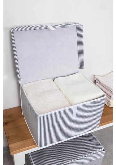 Çok Amaçlı Kapaklı Kutu Saklama Kutusu Mini Boy Tela 40 30 26 Cm Gri-beyaz