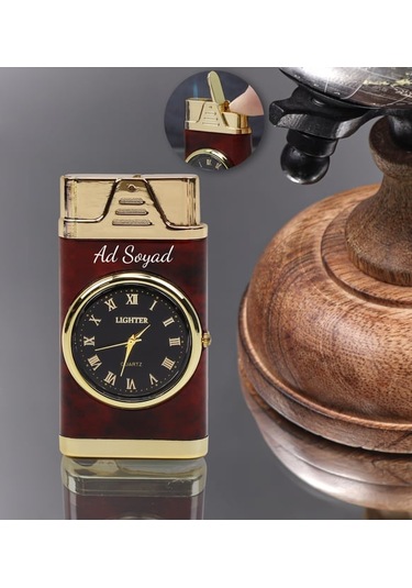 Kişiye Özel Işıklı Saatli Çakmak Kahverengi