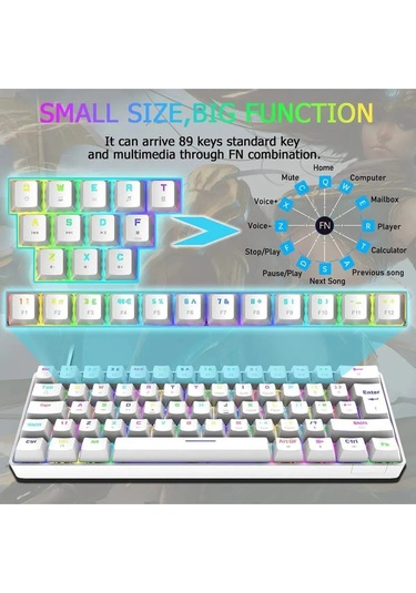 Siyah Rgb Full Mekanik %60 Blue Switch Gaming Klavye Rgb Işıklı Kablolu Q Klavye