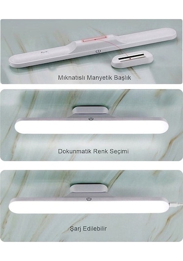 Youtek Led Işıklı 3 Renkli Dokunmatik Ayarlanabilir, 2000mah Pil, Makyaj Aynası, Kitap Okuma, Dolap Için Usb Şarjlı Aydınlatma Beyaz