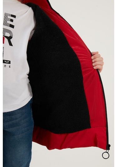 Lela Yakası Suni Kürklü Peluş Astarlı Çıkarılabilir Kapüşonlu Dar Kesim Kışlık Kız Çocuk Mont 5760002 Kırmızı