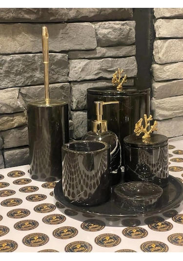 Toros Siyahı Mermer 7'li Banyo Seti Beyaz