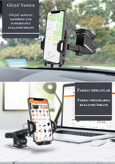 Vantuzlu Araç İçi Uzayan Ayarlanabilir Telefon Tutucu