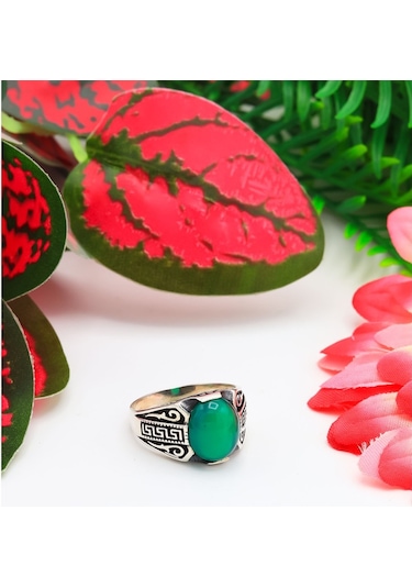 Babil Işlemeli Akik Taşlı Erkek Gümüş Yüzük - 555005686