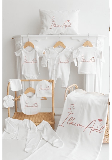 Bebewini %100 Pamuk Baskılı 11'li İsimli Hastane Çıkışı 0015 Ekru