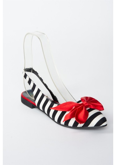 Fox Shoes Siyah/beyaz/kırmızı Kumaş Kadın Babet H726809004 Siyah - Kırmızı