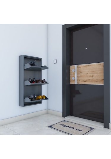 3'lü Metal Ayakkabılık - Antrasit Nocolor-440b3e40