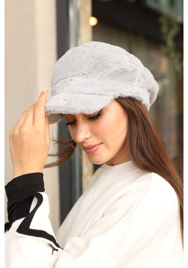Kadın Peluş Kaptan Denizci Şapka Rkş-05 Gri Gri