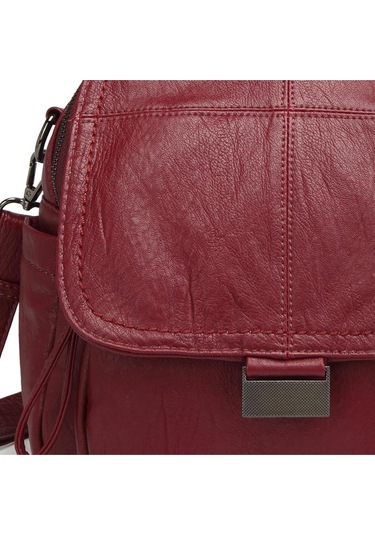 Yıkama Deri Sırt Askılı Kadın Çantası 21-k Barcelona 1908 Bordo