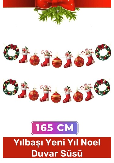 Özel Üretim Tek Taraflı Baskı Yeni Yıl Noel Yılbaşı Dekoratif Kağıt Banner Çelenk Duvar Süsü -165cm