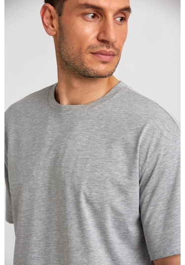 Bisse Basic Oversize Gri Melanj Erkek T-shirt Ts2410n24199 D55-1 Gri Melanj
