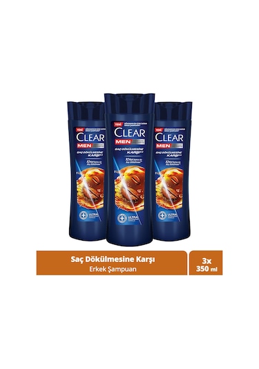 Clear Men Kepeğe Karşı Etkili Şampuan Saç Dökülmesine Karşı 3 x 350 ML