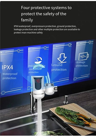 Xurunkeji Kolay Kurulum Hızlı Isıtma Karıştırma Musluğu Anında Elektrikli Su Isıtıcı Musluk Isıtıcı Dijital Ekranlı Ab Fişi Beyaz