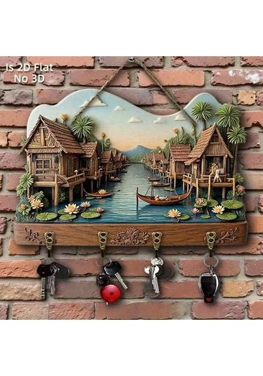 Ahşap Anahtarlık Ve Dekoratif Duvar Panosu, 4 Askılı 0022