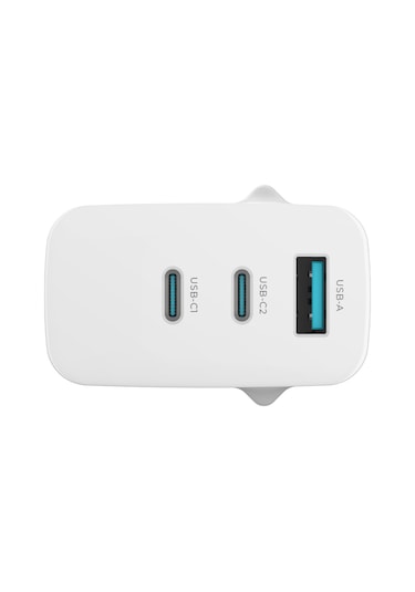 Gan Multi 65W Usb-A Ve 2*Type-C Üç Portlu Hızlı Şarj Aleti Güç Adaptörü Beyaz