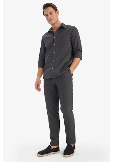Defacto %100 Pamuk Slim Fit Keten Görünümlü Jogger Antrasit Erkek Pantolon D2671ax/ar9 Antrasit