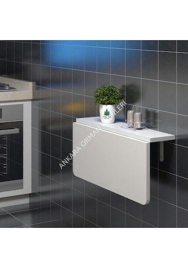 60X45 cm Oval Köşeli Açılır Kapanır Duvara Monte Raf Masa Beyaz