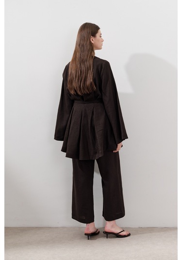 Keten Pensli Tunik Acı Kahve Acı Kahve