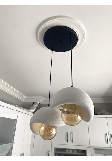 Beton Görünümlü Modern Şık İskandinav Tarz 2 Başlı Avize 25cm Rustik Ampul Hediyeli Nestvibe Siyah