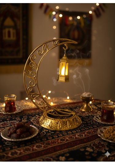 Dodomar 28 Cm Ramazan Dekoratif Masa Üstü Led Lamba Seti - Gold Hilal - Kancalı Diğer