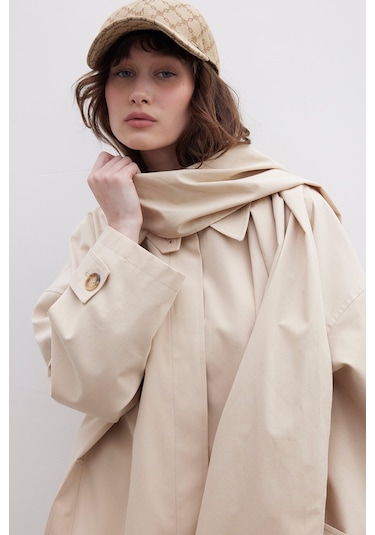 Manuka Stokholm Şal Detaylı Oversize Trençkot Bej