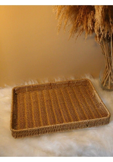 Hasır Rattan Örme Tepsi Geniş Boy Dikdörtgen Diğer