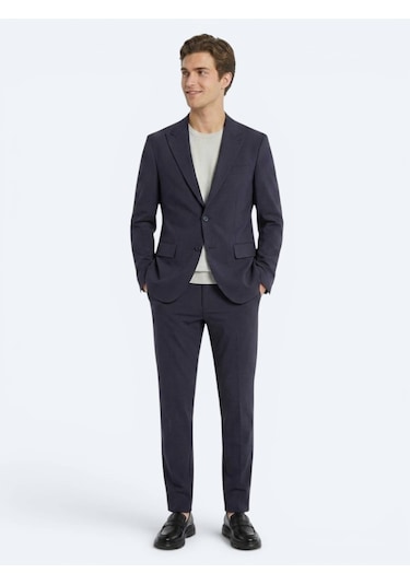 Kip Koyu Gri Düz Modern Fit Örme Takım Elbise