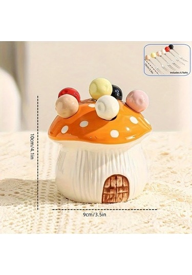 Trendooze 7 Parça Turuncu Seramik Mantar Çatal Seti 304 Paslanmaz Çelik Meyve Pasta Çatalı Turuncu Turuncu