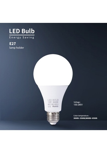 Xindoker E27 Uçlu 18w Led Ampul, 130-265v Aralığında Çalışır, 6000-6500k Beyaz Işık, 270 Derece Açılı, Enerji Tasarruflu, Smd 2835 Teknolojisi Çok Renkli