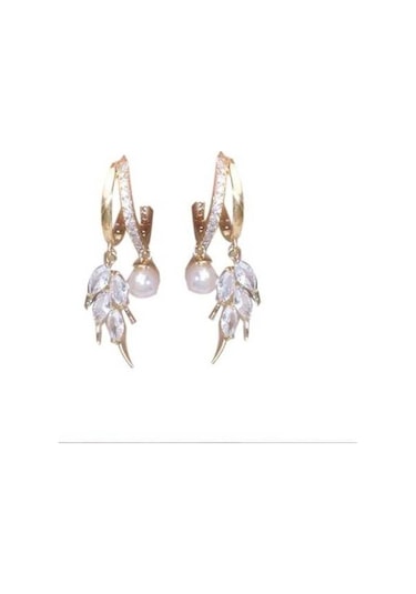 Flybuy Zarafet Ve Şık S925 Romantizm Küpe: Kalp İnci Gümüş Gold Buluşması Yt Gold