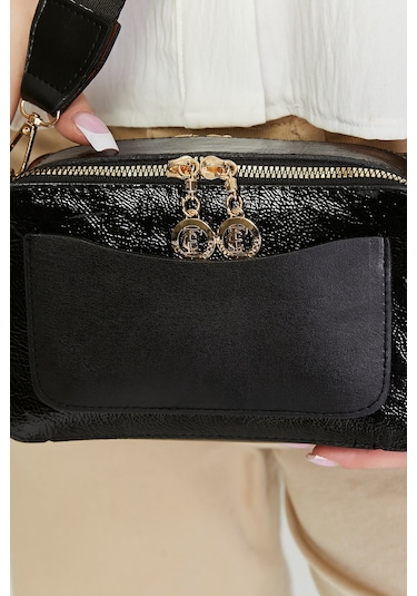 Morpelikan Siyah Çarpraz Kolon Askılı Kadın Omuz Çantası Siyah