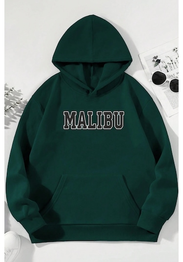 Malıbu Baskılı Oversize Sweatshirt Yeşil