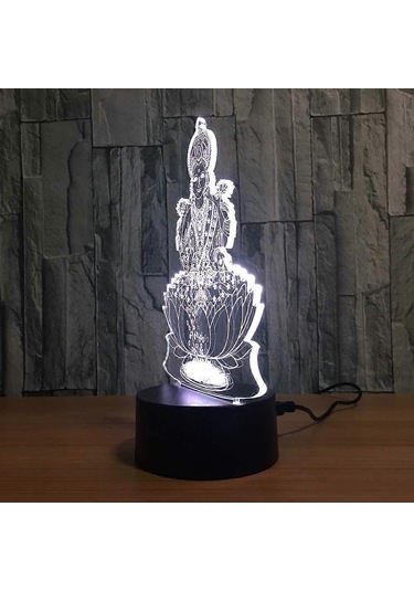 Wekity Lakshmi 7 Renk Değiştiren Lamba 3d Atmosfer Gece Lambası Led Görsel Hint Şans Tanrıçası Lambası Yatak Odası Dekoru Hediye Aydınlatma Armatürü Çok Renkli