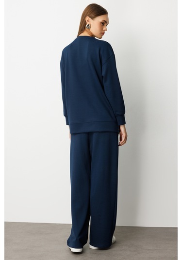 Mizalle Lastikli Yumuşak Dokulu İndigo Mavi Jogger Pantolon Indigo