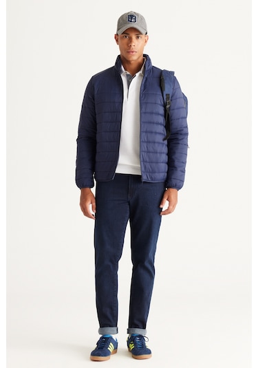 Ac&Co / Altınyıldız Classics Erkek Lacı Sıcak Tutan Elyaf Dolgulu Ultra Hafif Standart Fit Şişme Mont Lacı Lacivert