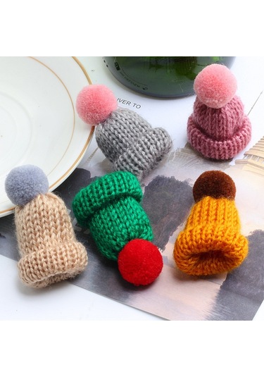Sones 12 Adet Sevimli Mini Örgü Tüy Yumağı Şapka Broş Kazak Pins Rozet Kahve