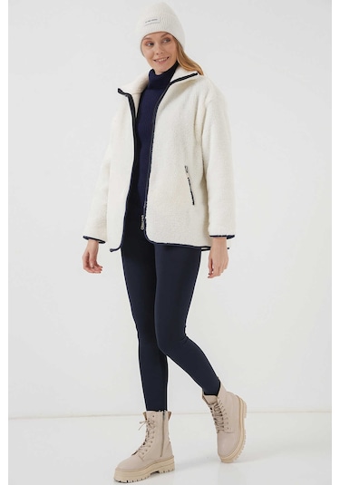 Gabria Fermuarlı Peluş Mont Ekru - Siyah