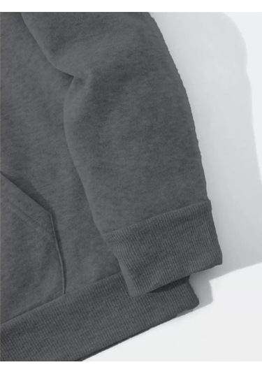 Erkek Düz Kapüşonlu Sweat - Füme renkli Çok Renkli