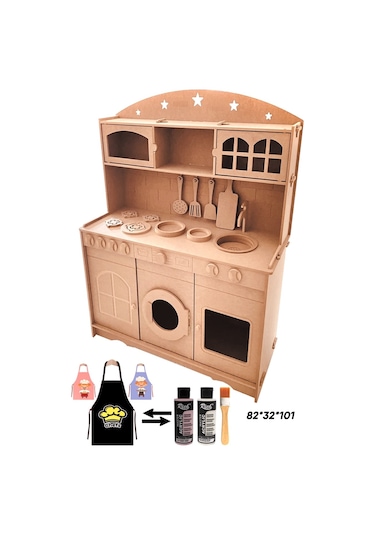 Mutfak Montessori Boyanabilir Büyük Boy Oyuncak Set + 2 Adet Boya ve Fırça VEYA Önlük