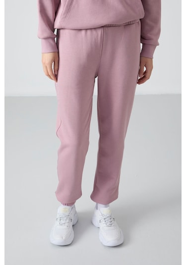 Tommy Life Gül Kurusu Kapüşonlu Kanguru Cep Oversize Lastik Paça Kadın Eşofman Takımı - 95288 Gül Kurusu