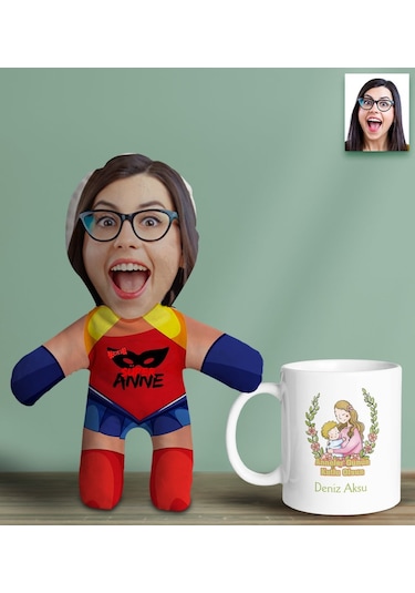 Bk Gift Kişiye Özel İsimli Anne Bebek Yastık Ve Kupa Bardak Hediye Seti-5, Anneye Hediye, Anneler Günü Hediyeleri Kobitmeyencom30638 Bk Gift