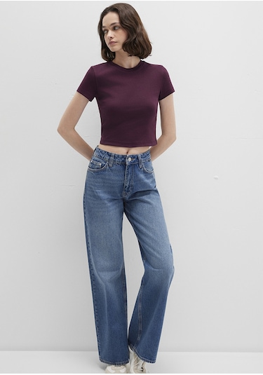 Mavi - Bordo Basic Crop Tişört 1600814-70434 Bordo