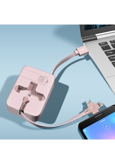 Rogfer 5-ın-1 Teleskopik Çok Fonksiyonlu Şarj Kablosu Telefon Braketi Fonksiyonu Makyaj Aynası İle Pembe