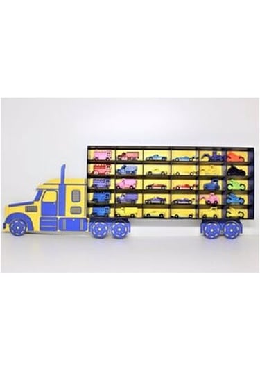 Belinayçocukdünyası Ahşap Tır Model Oyuncak Araba Rafı 50-Sarı