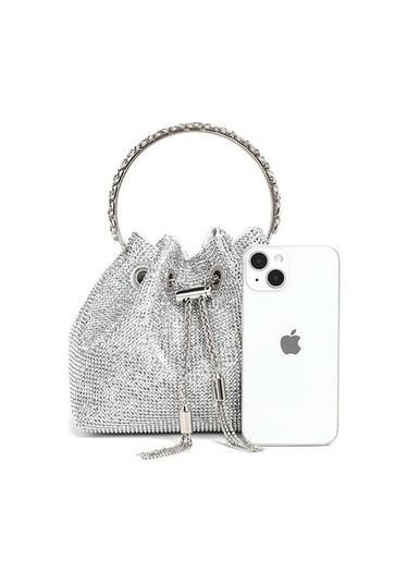 Pazly Yapay Elmas Premium Akşam Yemeği El Çantası Gümüş Renk Şık Gümüş