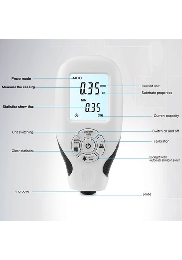 Moly Abs Malzeme Beyaz Cila Kalınlık Ölçer 0-2000μm Lcd Ekran 3%+1μm Hassasiyet