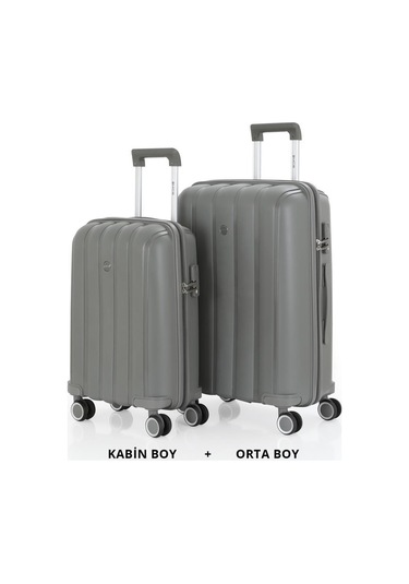 Mçs Bavul Orta Ve Kabin 2li Set Kırılmaz Silikon Valiz V305 Gri